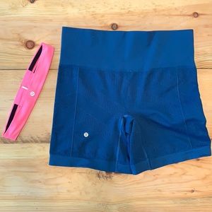 Lululemon Blue Sculpt Short Size 8 + Pink Headband